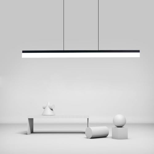 LED Pendelleuchte Esstischlampe Bürolampe Hängelampe Modern Hoehenverstellbar Hängeleuchte Wohnzimmer Esstisch Hängend Decke Lampe Linear Design für Esszimmer Flur Pendellampe (Schwarz, L150cm-6000K) von Lanekd