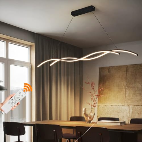 LED Pendelleuchte Esszimmer 42W Hängelampe Küchenlampe Dimmbar Mit Fernbedienun Esstischlampe Modern Spirale Design Pendellampe für Wohnzimmer Büro Schlafzimmer Kronleuchter (Schwarz, L150CM) von Lanekd