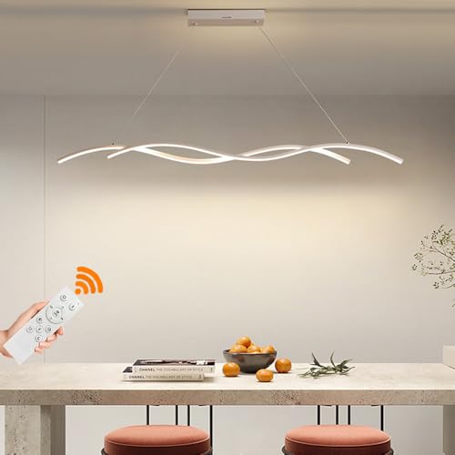 LED Pendelleuchte Esszimmer 42W Hängelampe Küchenlampe Dimmbar Mit Fernbedienun Esstischlampe Modern Spirale Design Pendellampe für Wohnzimmer Büro Schlafzimmer Kronleuchter (Weiß, L120CM) von Lanekd