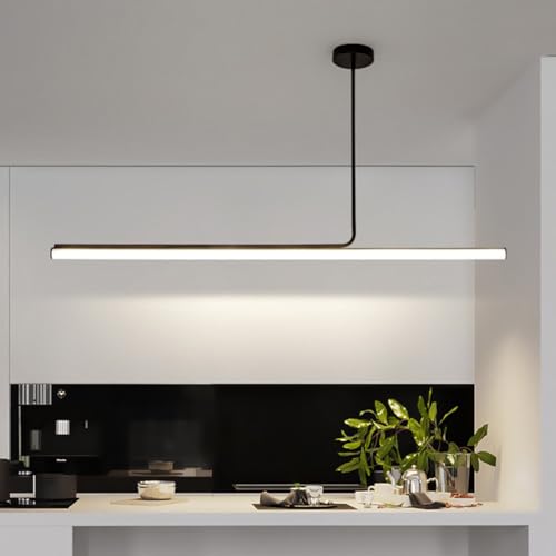 LED Pendelleuchte Esszimmer Dimmbar Hängelampe Esstisch Schwarz Weiß, Moderne Linear Design 100cm Hängeleuchte mit Fernbedienung, 40W Esszimmerlampe Esstischlampe Hängend Bürolampe (Schwarz, L100cm) von Lanekd