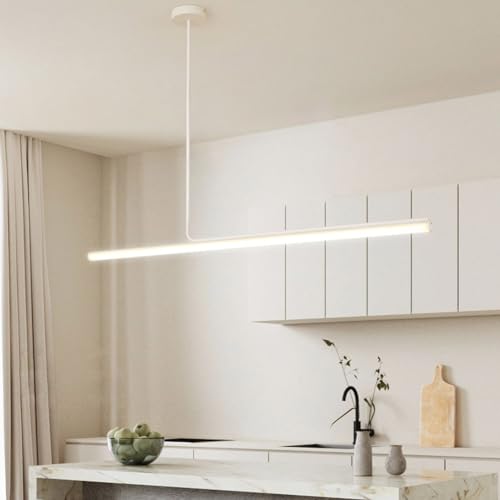 LED Pendelleuchte Esszimmer Dimmbar Hängelampe Esstisch Schwarz Weiß, Moderne Linear Design 120cm Hängeleuchte mit Fernbedienung, 48W Esszimmerlampe Esstischlampe Hängend Bürolampe (Weiß, L120cm) von Lanekd