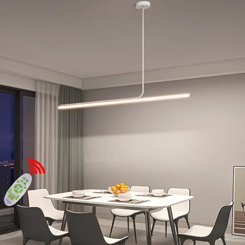 LED Pendelleuchte Esszimmerlampe Esstisch Hängeleuchte Dimmbare Mit Fernbedienung Hängelampe Moderne Linear Design Kronleuchter Wohnzimmerlampe Höhenverstellbar Pendellampe (Weiß, L120CM) von Lanekd