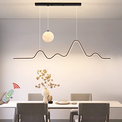 L120cm LED Pendelleuchte Hängelampe Dimmbar Esstisch Esszimmer Lampe Wohnzimmer Küchen Hängend Leuchte Modern mit Mond Design Fernbedienung Decke Hängeleuchte Büro Deko Deckenlampe (Schwarz, L120cm) von Lanekd