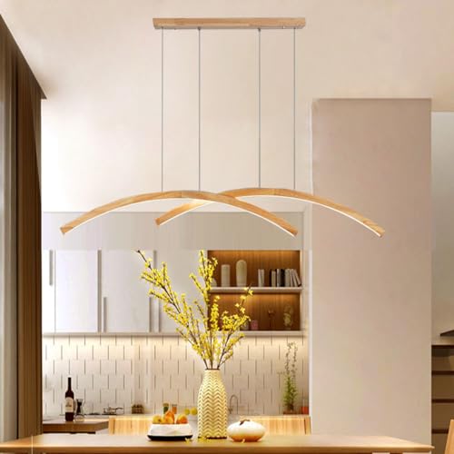 LED Pendelleuchte Holz Dimmbar 3000k-4000k-6500k Esstisch Hängelampe Hängeleuchte Höhenverstellbar Esstischlampe Modern Linear Design Küche Esszimmerlampe Wohnzimmer Pendellampe von Lanekd