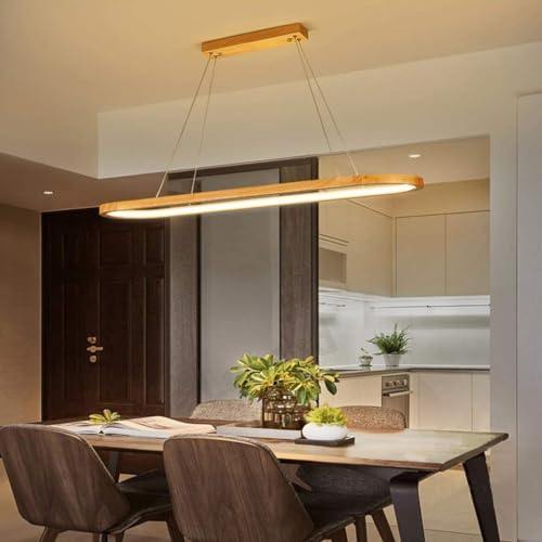 LED Pendelleuchte Holz Dimmbar Esstisch Hängelampe Höhenverstellbarer Esszimmerlampe Modern mit Fernbedienung Wohnzimmer Tisch Deko Decke Hängeleuchte Küchen Hängend Lampen (Warmes Licht, L120cm) von Lanekd