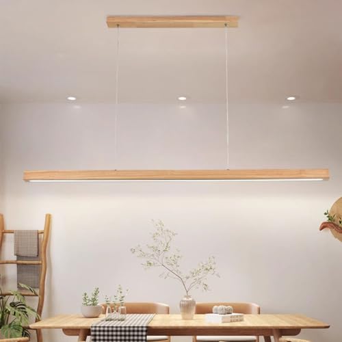 LED Pendelleuchte Holz Esstisch Esszimmer Lampe Dimmbare Moderne Linear Design Hängeleuchte mit Fernbedienung Höhenverstellbar Küchen Hängelampe für Büro Wohnzimmer (A, L150cm) von Lanekd