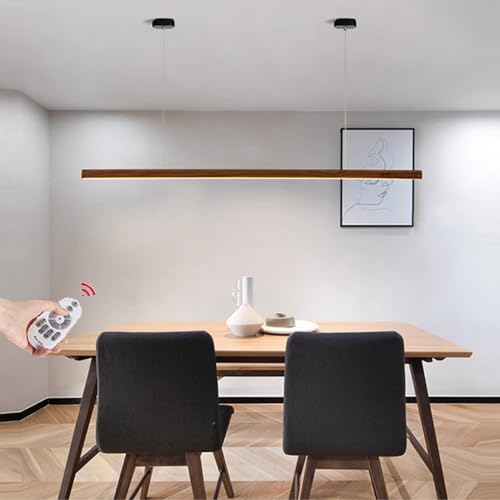 LED Pendelleuchte Holz Esstisch Hängelampe Dimmbar 120CM Hängeleuchte Moderner Linear Höhenverstellbar Designer Kronleuchter für Esszimmer Büro Küchen Wohnzimmer Hängend Lampe (Braun, L100CM) von Lanekd