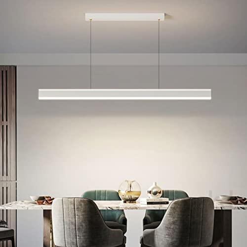 LED Pendelleuchte Weiß Esstisch Esszimmer Lampen Hängelampe Dimmbar mit Fernbedienung Hängeleuchte Modern Höhenverstellbar Wohnzimmer Küche Hängend Decke Lampe Büro Bar Vintage Hänge Pendellampe 100cm von Lanekd