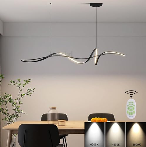 LED Pendelleuchte Wohnzimmer Esstisch Hängelampe Hängeleuchte Dimmbar Schwarz Pendellampe Küchen Büro Decken Hängend Lampe Modern Höhenverstellbar Esszimmerlampe mit Fernbedienung (L160cm, Schwarz) von Lanekd