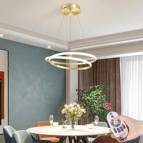 LED Pendelleuchten Esstischlampe Hängelampe 36W Dimmbar Mit Fernbedienung Küchenlampe Gold Pendellampe Moderne Ring Designer Kronleuchter für Esszimmer Büro Wohnzimmer Hängend Lampe (Ø52CM) von Lanekd