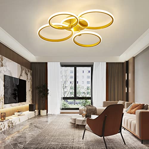 LED Wohnzimmer Lampe Deckenleuchte ， Modern Gold Dimmbar 3000K/6500K Schlafzimmer Deckenlampe Pendelleuchte Metall Acryl Lampenschirm Innenleuchte Esstisch Esszimmer Kronleuchter Flur Decke Lampen von Lanekd