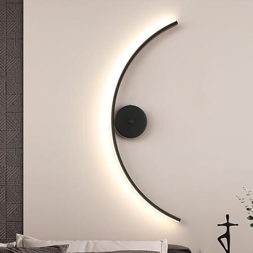 Lampe LED Wandleuchte Innen 60cm Modern Bogen LED Wandlampe Innen 22W Wandleuchte 220V Flurlampe Wand 3000K-6500K Warmweiß Natürliches Weiß für Schlafzimmer, Wohnzimmerlampe (Schwarz, L120CM) von Lanekd