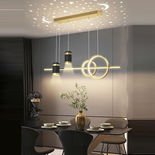 Lanekd 100cm LED Pendelleuchten Höhenverstellbar Esszimmer Esstisch Hängeleuchte Wohnzimmer Hängelampe Moderne Kreative Mit Sternenhimmel Designer Kronleuchter Küchen Bar Gold Hängend Lamp (Gold) von Lanekd