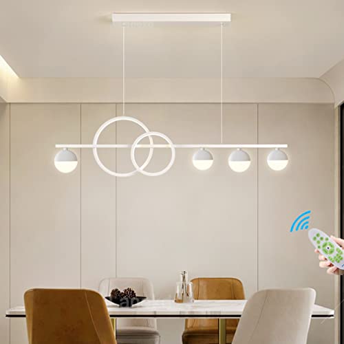 Lanekd Dimmbar Mit Fernbedienung Esstischlampe LED Esszimmer Pendelleuchte 36W Weiß Hängelampe Moderne Chic Rund Mit Glühbirne Hängeleuchte für Küche Büro Schlafzimmer Höhenverstellbar Lampe von Lanekd