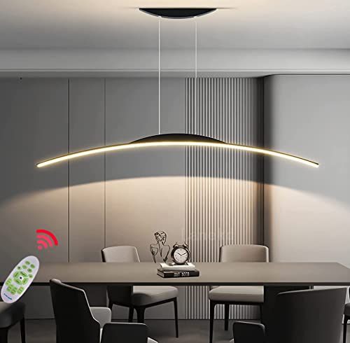 Lanekd Esstischlampe Hängeleuchte LED Pendelleuchte Modern Esszimmer Hängeleuchte Dimmbar Bogen Design Küchelampe Höhenverstellbar Büro Wohnzimmer Schlafzimmer Kronleuchter (Schwarz, L120CM) von Lanekd