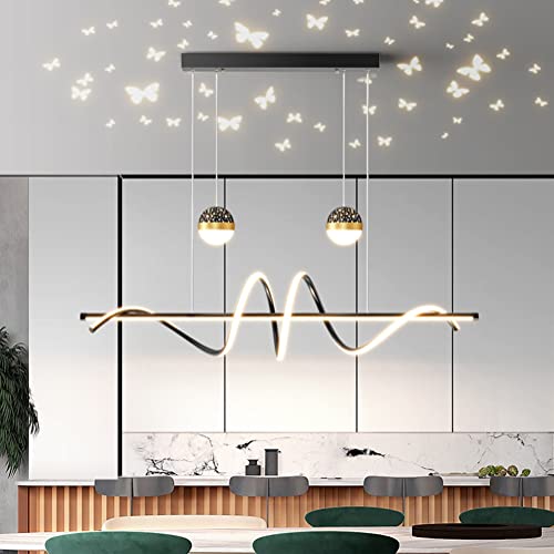 Lanekd Esszimmerlampen, LED Hängeleuchte Pendelleuchte Esstisch Küche Wohnzimmerlampe, Modern Schmetterling Projektion Deko Hängend Lampe 48W Dimmbar Mit Fernbedienung Esstischlampe (Schwarz 120cm) von Lanekd