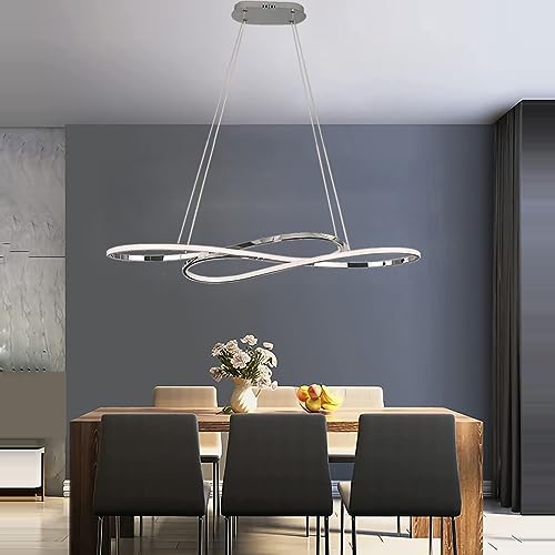Lanekd Hängeleuchte/Pendelleuchte Chrom Esstischlampe Esszimmer Hängelampe LED 36W Wohnzimmerlampe Moderne Höhenverstellbar Büro Küchen Arbeitszimmer Kronleuchter Warmes Licht von Lanekd