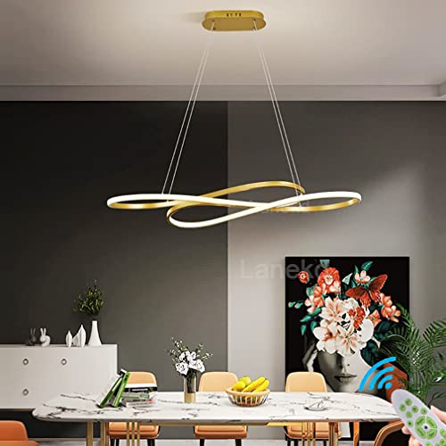 Lanekd Hängeleuchte/Pendelleuchte Gold Esstischlampe Esszimmer Hängelampe LED Dimmbar Mit Fernbedienung 46W Wohnzimmerlampe Moderne Höhenverstellbar Büro Küchen Arbeitszimmer Kronleuchter 100CM von Lanekd