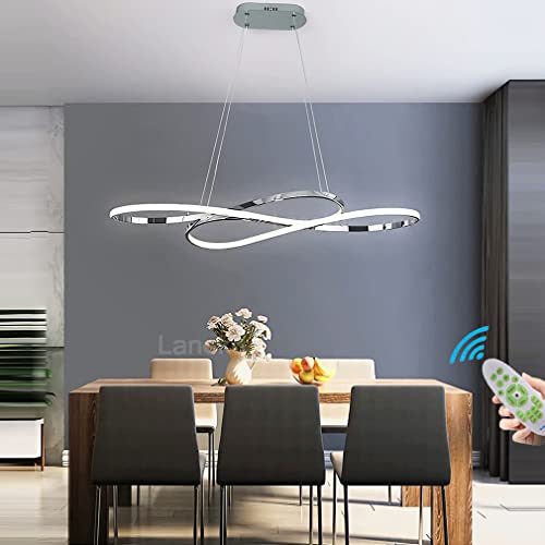 Lanekd Hängeleuchte/Pendelleuchte Chrom Esstischlampe Esszimmer Hängelampe LED Dimmbar Mit Fernbedienung 36W Wohnzimmerlampe Moderne Höhenverstellbar Büro Küchen Arbeitszimmer Kronleuchter von Lanekd