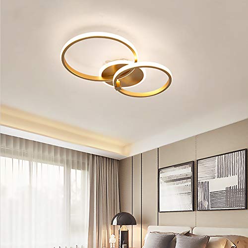 Lanekd LED Deko Schlafzimmer Deckenleuchte Esszimmerlampe Wohnzimmer Deckenlampe Gold Round Ring Design Jugendzimmer-Leuchte Modern Dimmbar Kronleuchter Küchen Esstisch Pendelleuchte Bad Bürolamp 30W von Lanekd