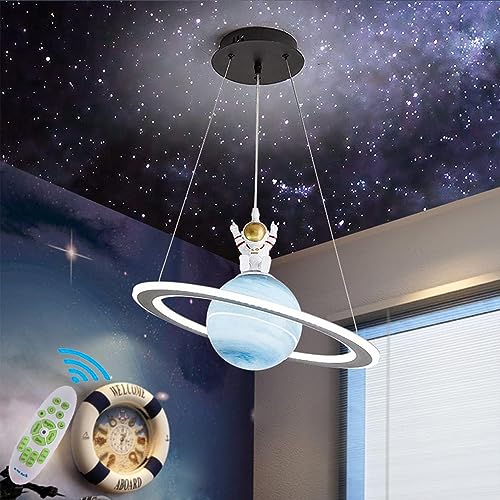 Lanekd LED Kinderzimmerlampe Pendelleuchte Dimmbar Ø48CM Planet Hängelampe Jungen Mädchen Schlafzimmerlampe Modern Rund Design Kronleuchter Küchen Esszimmer Wohnzimmer Hängeleuchte (Blau-A) von Lanekd