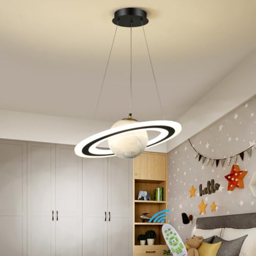 Lanekd LED Kinderzimmerlampe Pendelleuchte Dimmbar Ø48CM Planet Hängelampe Jungen Mädchen Schlafzimmerlampe Modern Rund Design Kronleuchter Küchen Esszimmer Wohnzimmer Hängeleuchte (Orange) von Lanekd