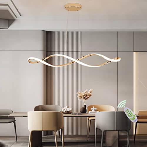 Lanekd Wohnzimmerlampe LED Pendelleuchte Esstischlampe Modern Spirale Designer Hängeleuchte Dimmbar Mit Fernbedienung Decke Pendellampe für Kitchen island Büro Schlafzimmer Kronleuchter (B, Rotgold) von Lanekd