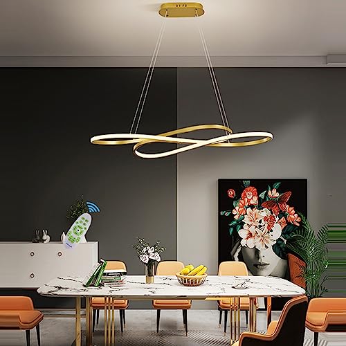 Lanekd LED Pendelleuchte Esstisch Modern Hängeleuchte Wohnzimmerlampe Höhenverstellbar Büro Hängelampe Dimmbar MitFernbedienung Küche Esszimmer Treppenhaus Deko Kronleuchter (Gold A) von Lanekd