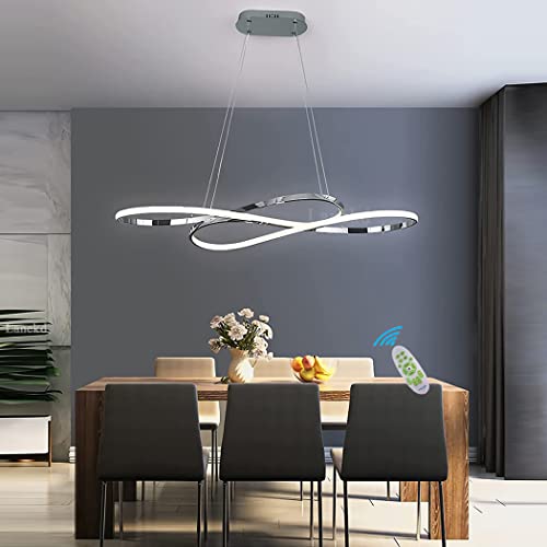 Lanekd LED Pendelleuchte Esstischlampen Modern Hängeleuchte Wohnzimmerlampe Höhenverstellbar Büro Hängelampe Dimmbar MitFernbedienung Küche Esszimmer Treppenhaus Deko Kronleuchter (Chrom) von Lanekd