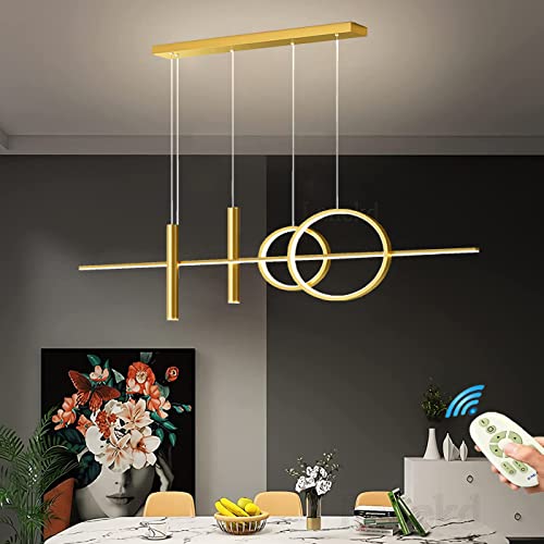 Lanekd LED Pendelleuchten Dimmbar Esstisch Esszimmer Hängeleuchte/Hängelampe Wohnzimmer Küche Hängend Lampe Moderne Kreative Ring Designer Kronleuchter mit Fernbedienung Leuchten (Gold, L120cm) von Lanekd