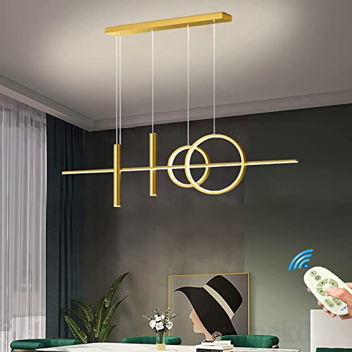 Lanekd LED Pendelleuchten Dimmbar Esstisch Esszimmer Hängeleuchte/Hängelampe Wohnzimmer Küche Hängend Lampe Moderne Kreative Ring Designer Kronleuchter mit Fernbedienung Leuchten (Gold, L100cm) von Lanekd