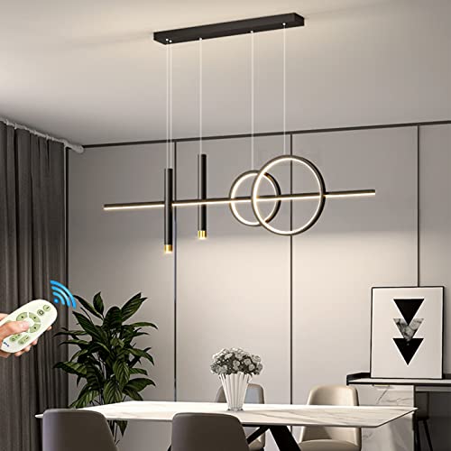 Lanekd LED Pendelleuchten Dimmbar Esstisch Esszimmer Hängeleuchte/Hängelampe Wohnzimmer Küche Hängend Lampe Moderne Kreative Ring Designer Kronleuchter mit Fernbedienung Leuchten (Schwarz, L80cm) von Lanekd