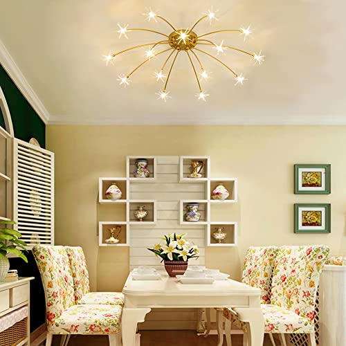 Lanekd LED Wohnzimmer Deckenlampe Gold Stern Styl Schlafzimmer Deckenleuchte Kinderzimmer Dekolampe Glas-schirm Esszimmer Kronleuchter Retro Design Küche Flur Pendelleuchte von Lanekd