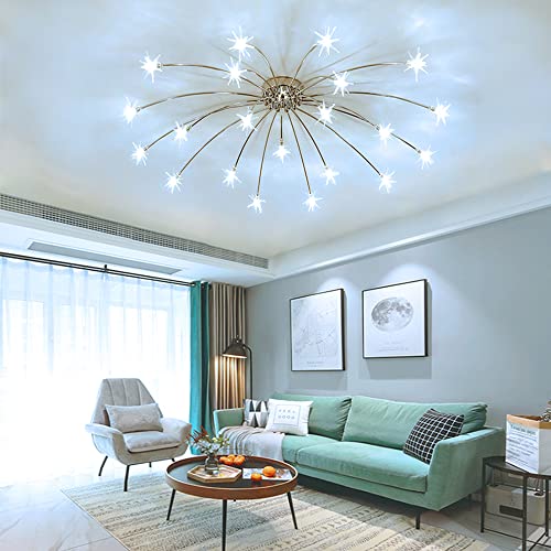 Lanekd LED Wohnzimmer Deckenlampe Stern Styl Schlafzimmer Deckenleuchte Kinderzimmer Dekolampe Glas-schirm Esszimmer Kronleuchter Retro Design Küche Flur Pendelleuchte von Lanekd