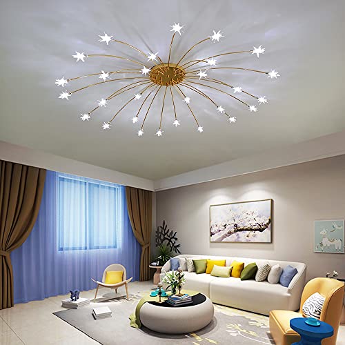Lanekd LED Wohnzimmer Deckenlampe Stern Styl Schlafzimmer Deckenleuchte Kinderzimmer Dekolampe Glas-schirm Esszimmer Kronleuchter Retro Design Küche Flur Pendelleuchte von Lanekd