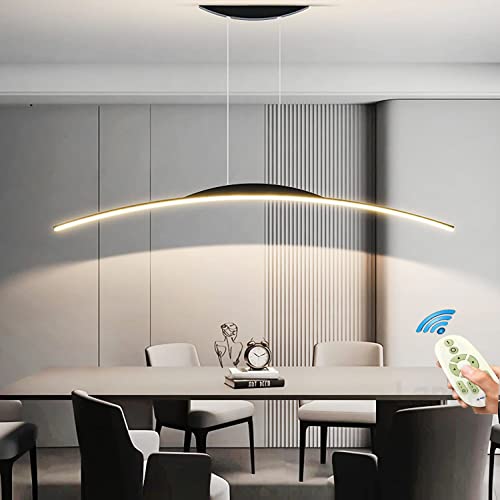 Lanekd Lampe Moderne Esstischlampe LED Pendelleuchte Dimmbar, Esszimmerlampe Wohnzimmerlampe Küchenlampe Hängend Leuchte, 3000K-6500K Mit Fernbedienung Hängelampe Höhenverstellbar (Schwarz, L120cm) von Lanekd