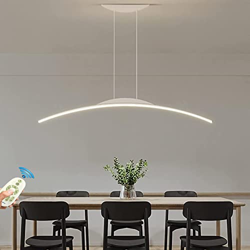Lanekd Lampe Moderne Esstischlampe LED Pendelleuchte Dimmbar, Esszimmerlampe Wohnzimmerlampe Küchenlampe Hängend Leuchte, 3000K-6500K Mit Fernbedienung Hängelampe Höhenverstellbar (Weiß, L150cm) von Lanekd