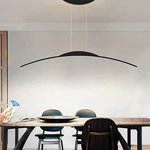 Lanekd Lampe Moderne Esstischlampe LED Pendelleuchte Dimmbar, Esszimmerlampe Wohnzimmerlampe Küchenlampe Hängend Leuchte, 3000K-6500K Mit Fernbedienung Hängelampe Höhenverstellbar (Schwarz, L150cm) von Lanekd