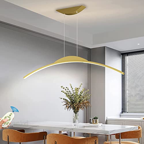 Lanekd Lampe Moderne Esstischlampe LED Pendelleuchte Dimmbar, Esszimmerlampe Wohnzimmerlampe Küchenlampe Hängend Leuchte, 3000K-6500K Mit Fernbedienung Hängelampe Höhenverstellbar (Gold, L120cm) von Lanekd
