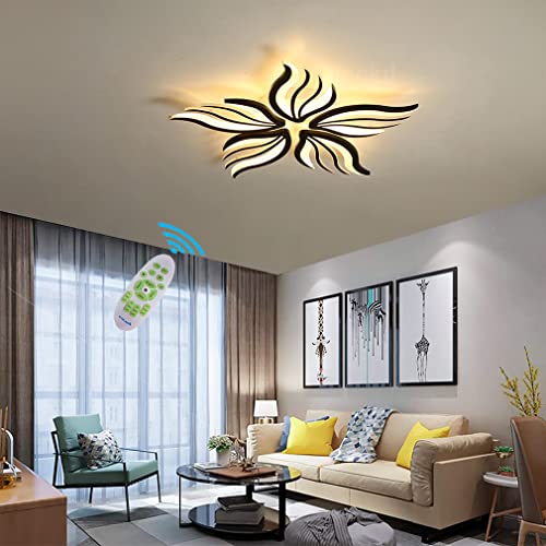 Lanekd Moderne LED Schlafzimmer Deckenleuchte Dimmbar Wohnzimmerlampe Mit Fernbedienung Esszimmer Deckenlampe Esstischlampe Blume Designer Pendelleuchte (Schwarz, Ø75cm) von Lanekd