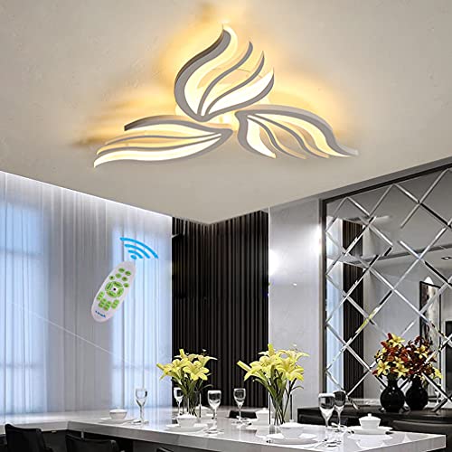 Lanekd Moderne LED Schlafzimmer Deckenleuchte Dimmbar Wohnzimmerlampe Mit Fernbedienung Esszimmer Deckenlampe Esstischlampe Blume Designer Pendelleuchte (Weiß, Ø65cm) von Lanekd