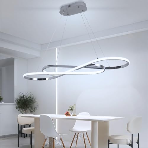 Lanekd Pendelleuchte Esstisch LED Hängeleuchte 100CM Wohnzimmer Hängend Leuchte Höhenverstellbar Küche Büro Esszimmer Deko Deckenlampe (Chrom, 6500K) von Lanekd