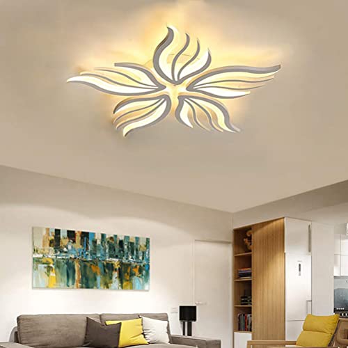 Lanekd Wohnzimmerlampe, Modern LED Deckenleuchte Dimmbar 3000 K-6500 K Blume Form Design mit Fernbedienung, Schwarz Weiß Optional, für Schlafzimmer Esszimmer Innen Decke Deko Lampen (L75cm, Weiß) von Lanekd