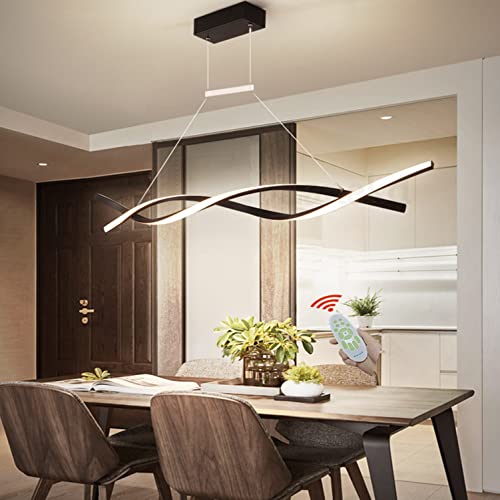 Modern LED Pendelleuchte Dimmbar Küchenlampe Hängend Lampe Esstisch Esszimmerlampe Hängelampe Wohnzimmer Tisch Höhenverstellbar Hängeleuchte mit Fernbedienung für Büro Bar Leuchten (Schwarz, L120cm) von Lanekd