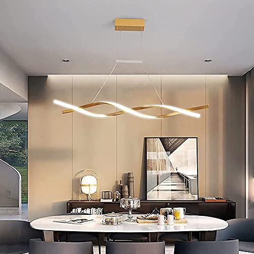 Modern LED Pendelleuchte Dimmbar Küchenlampe Hängend Lampe Esstisch Esszimmerlampe Hängelampe Wohnzimmer Tisch Höhenverstellbar Hängeleuchte mit Fernbedienung für Büro Bar Leuchten (Gold, L100cm) von Lanekd