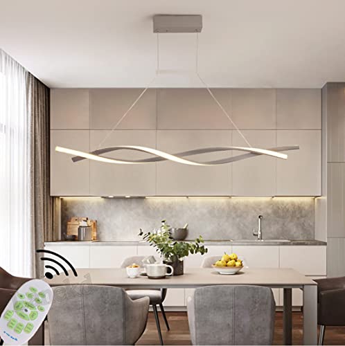 Modern LED Pendelleuchte Dimmbar Küchenlampe Hängend Lampe Esstisch Esszimmerlampe Hängelampe Wohnzimmer Tisch Höhenverstellbar Hängeleuchte mit Fernbedienung für Büro Bar Leuchten (Grau, L80cm) von Lanekd