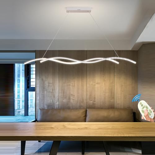 Modern LED Pendelleuchte Weiß Esstisch Esszimmer L90cm Hängeleuchte/Hängelampe Dimmbar Mit Fernbedienung Pendellampe Wohnzimmer Küchen Büro Hängend Lampe Esstischlampe Kronleuchter Decke Leuchte von Lanekd