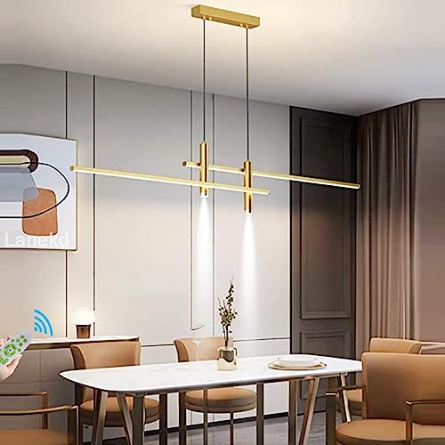 Modern Pendelleuchte LED Esszimmerlampe Esstisch Hängeleuchte Dimmable Mit Fernbedienung Wohnzimmer Hängelampe linear Design Höhenverstellbar Kronleuchter für Küchen Bar Büro Pendellampe von Lanekd