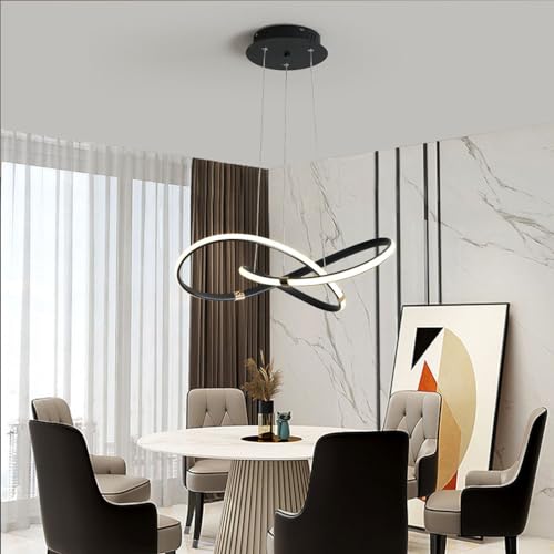 Moderne Dimmbar LED Pendelleuchte Esstisch Esstischlampe Hängelampe,mit Fernbedienung Kronleuchter Höhenverstellbar für Wohnzimmer Schlafzimmer Küche Büro Bar Hängend Lampen (Schwarz, L54cm) von Lanekd