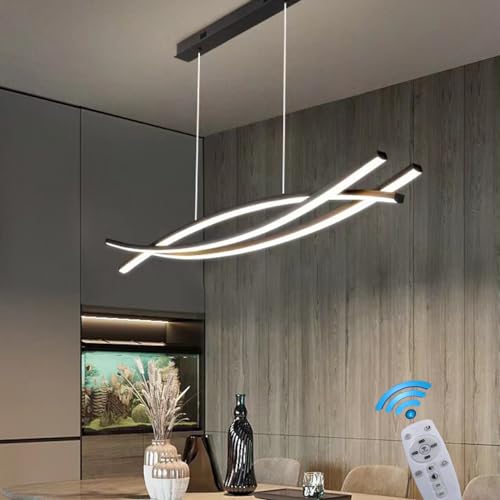 Moderne Esstischlamp LED Pendelleuchte Dimmbar Esstisch Esszimmer Schwarz Hängelampe mit Fernbedienung Wohnzimmer Küchen Hängeleuchte Höhenverstellbar Büro Bar Decken Hängend Lampe (Schwarz, L100CM) von Lanekd